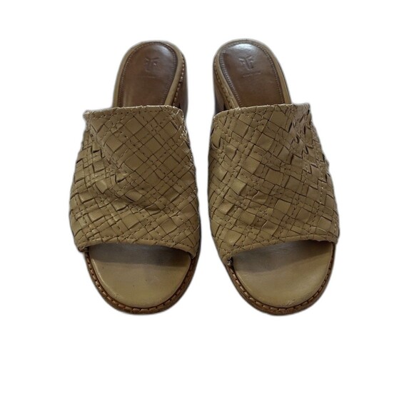 Frye Cindy Woven Mules 7.5 Leather Cream Block Heel - Picture 1 of 9